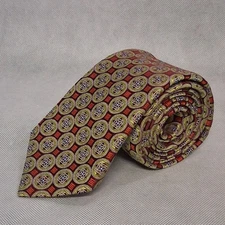 Ike Behar Silk Necktie Green Orange Geometric Floral 58" x 3.5" Hand Tailored