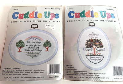 Lot 2 Kits Cross Stitch Cuddle Ups Family Roots Wings Baby Nursery In Frames  R4