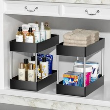 2 Tier Under Sink Organizer Pull Out Storage Rack Kitchen Bathroom Cabinet