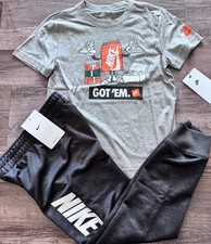NWT Nike Boys 7 Gray/Orange/White/Silver SHOE BOX Dri-Fit Pants Set Size 7