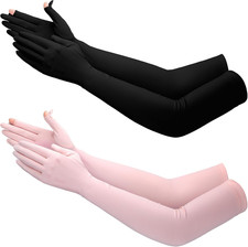 2 Pairs UV Long Sun Gloves Women'S Sunblock Driving Gloves Non Slip Full