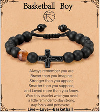 Baseball/Football/Soccer/Basketball Cross Bracelet Gifts for Boys Teens, Natural