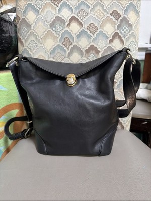 Marino Orlandi Black Leather Bucket Shoulder Bag Backpack ConvertibleItaly Vtg