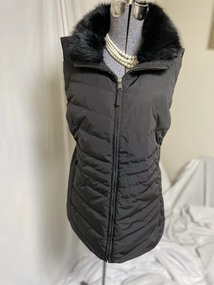 Chaleco Talbots Talla 2X Plumón Negro Imitación Piel Extraíble Bolsillos con Cremallera Preppy Fácil Cuidado Foto 4 de 4