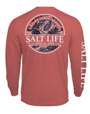 SALT LIFE Burnt Coral L/S POCKET T SHIRT "PARADISE SEAS" Men's XLARGE
