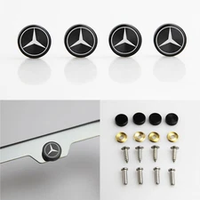 Laser Etched Black Aluminum Mercedes Benz License Plate Frame Fastener Screw Cap