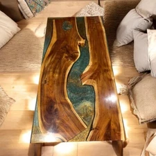 Handmade Live Edge Epoxy Resin Dining Table Top Handmade Art Living Room Decors