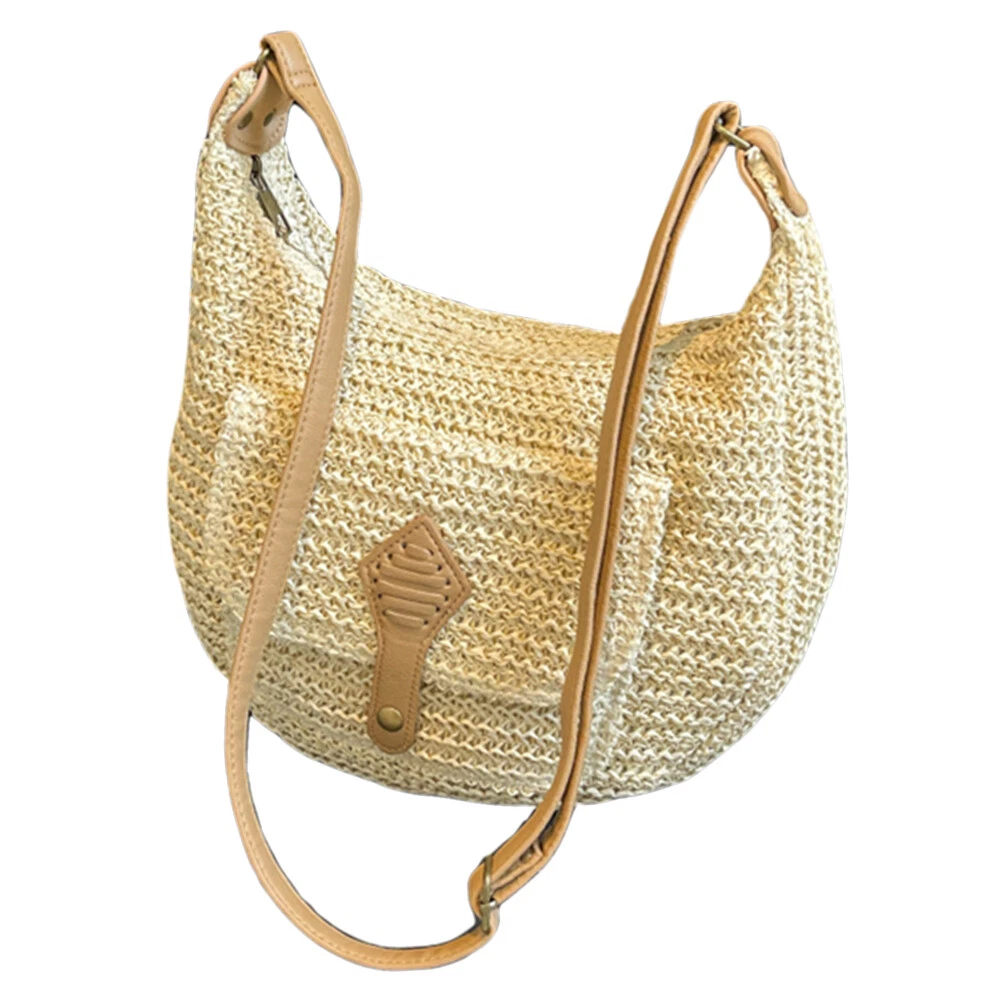 Borsa In Paglia Intrecciata A Mano Donna - Pochette Tracolla Beige Con Manico E Coulisse - Perfetta Per Spiaggia Ed Estate - 4