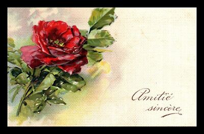 c1910 Amitie Sincere Friendship Rose Textured Embossed Postcard 286