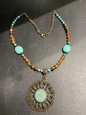 Boho Turquoise Flower Necklace Handmade