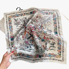21  X21"Birds  Flowers Print Pure Mulberry Satin Silk 12momme Scarf 53x53cm 5-9