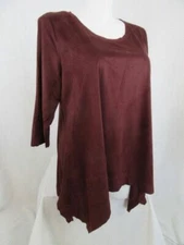 LOGO by Lori Goldstein Size 1X Deep Cabernet Faux Suede top with Sharkbite Hem