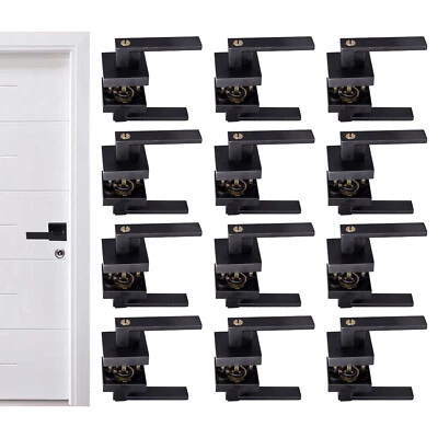 IGANG 12-15 PCS Privacy Door Handle Matte Black Square Door Lever Interior With Key