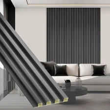 WPC Acoustic Slat Wall Paneling, 8-Pack 114 x 6 Inches 3D Wall Panels for Int...