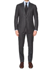 STILE LATINO "Vincenzo" Handmade Blue Windowpane Wool Suit Slim Fit NEW