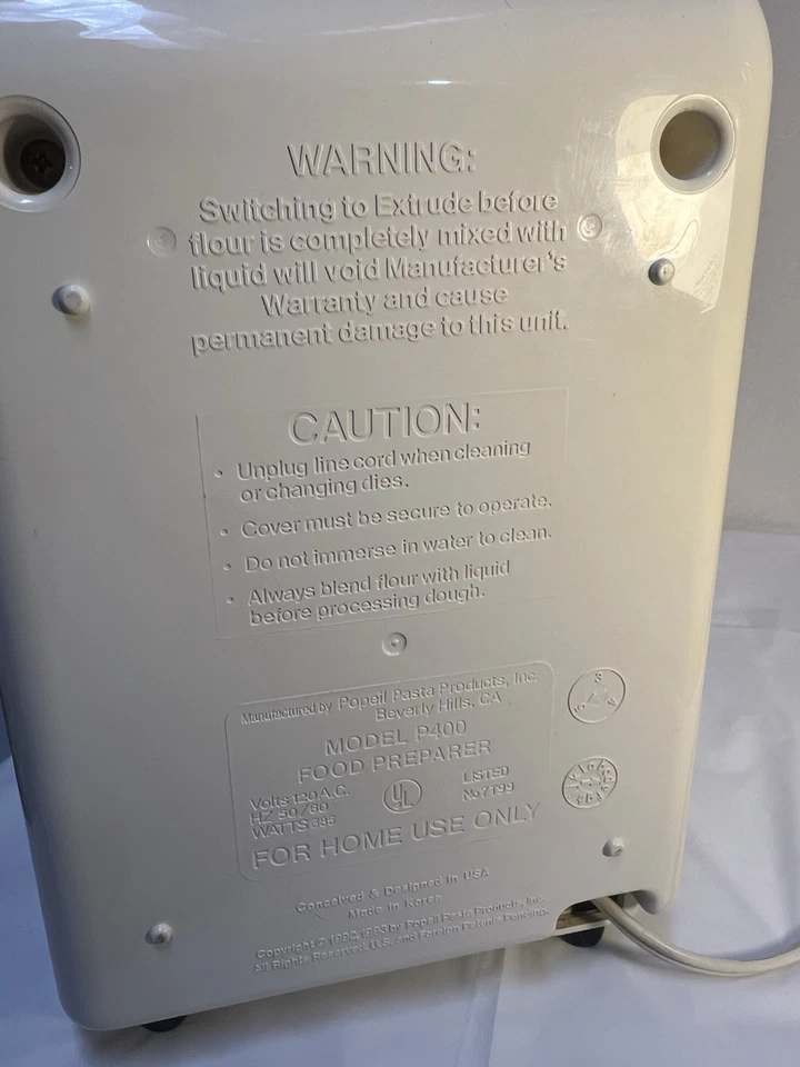 Popeil Automatic Pasta Maker P400 — Electric Pasta Machine- Tested Working - Image 4 of 4