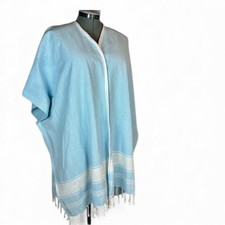 Light Blue Kimono with White Fringe Hand Crafted