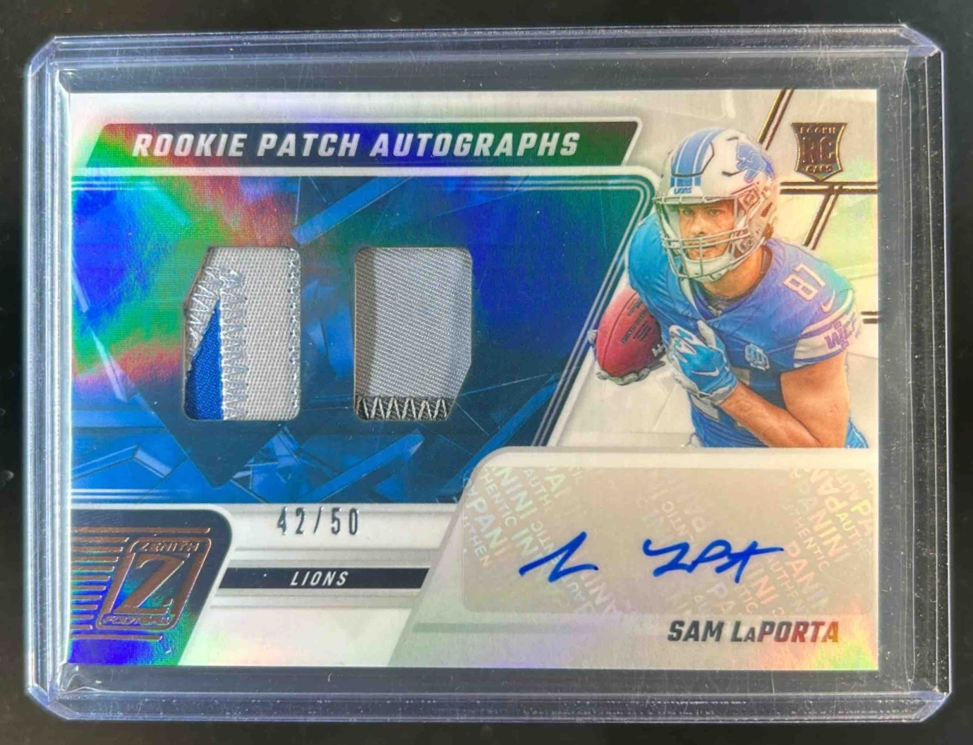 2023 Panini Zenith Sam LaPorta Rookie Patch Auto Copper RC #42/50 Lions