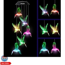 Hummingbird Solar Wind Chimes Outdoor Color Changing LED Solar Chimes Light B...