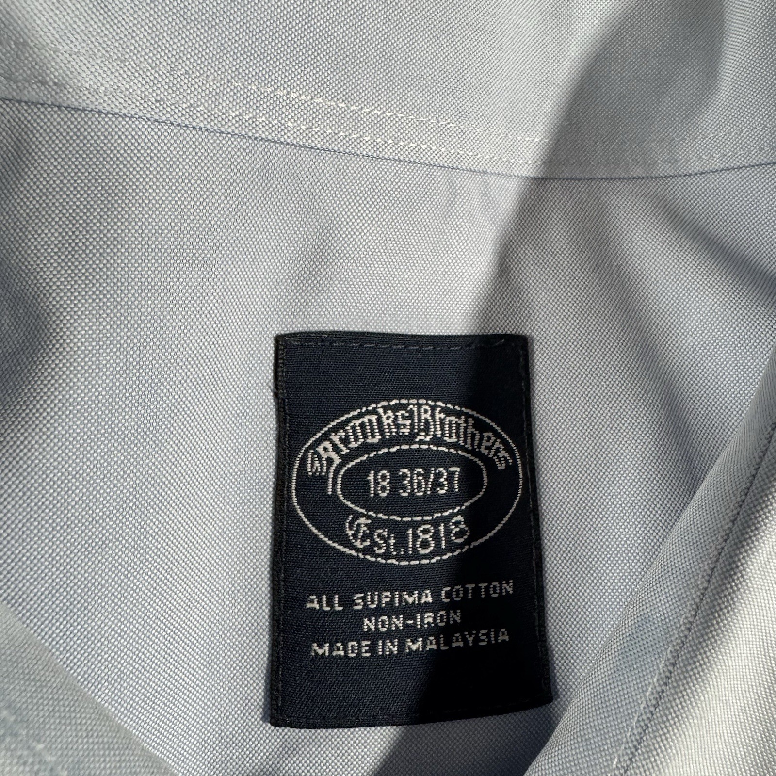 Brooks Brothers Dress Shirt Mens 18 36/37 Blue Solid Shirt Missing Button
