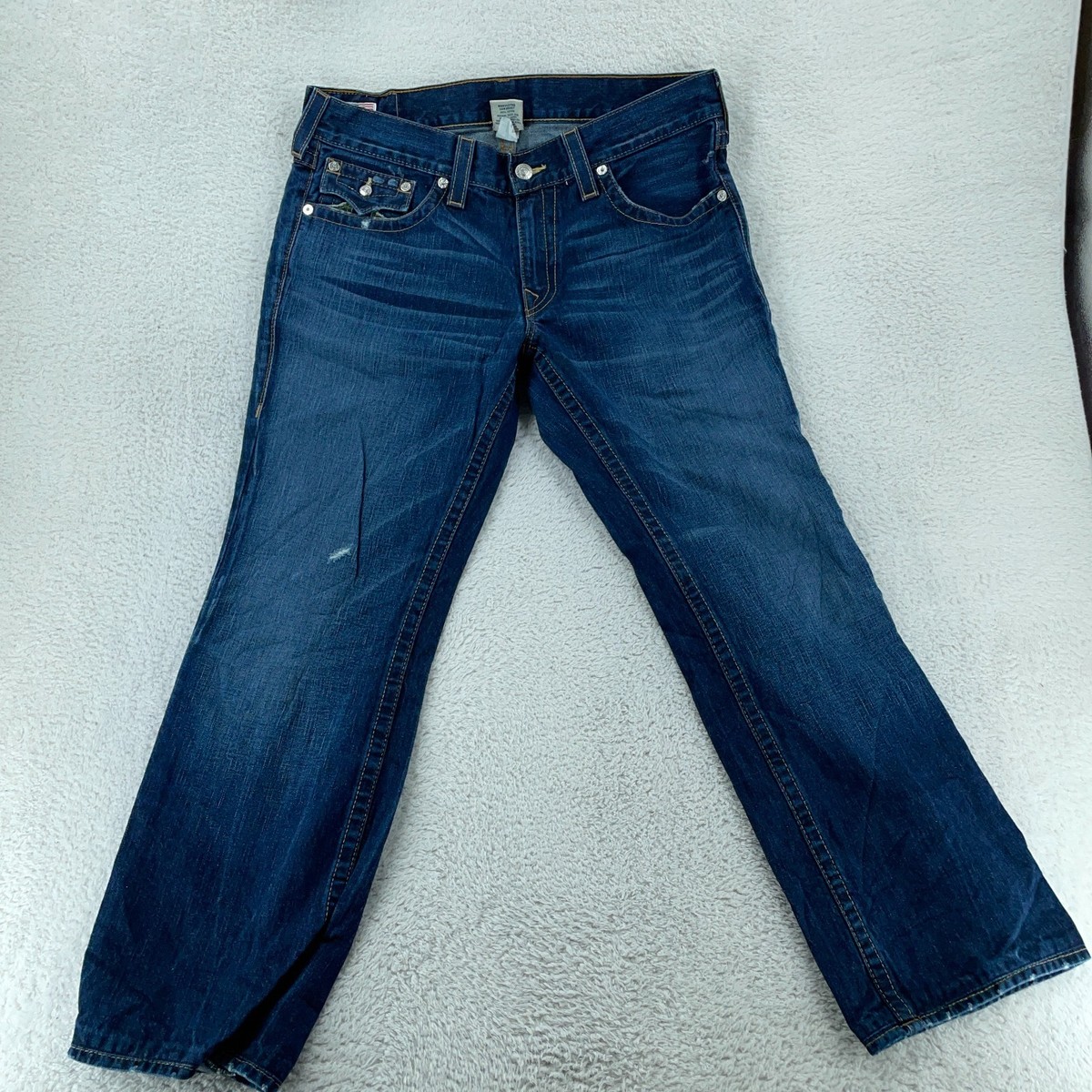 True Religion Ricky Jeans FITS 38x30 Blue Denim Whiskered Boho
