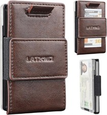 Slim Pull Tab Wallet Men RFID Blocking Metal Card Holder Coffee Cash Strap NEW