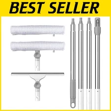 Complete 13.78" Window Cleaning Kit - Squeegee, Microfiber Pads & Extension Pole