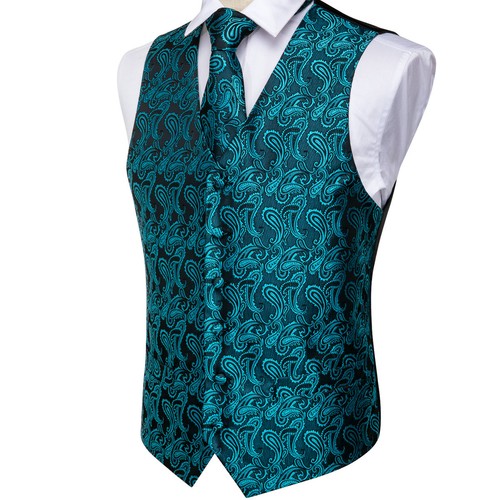 Men's Tuxedo Vest & Bowtie/Necktie Set, Classic Formal Waistcoat Paisley Floral - Picture 117 of 224