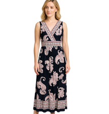 Studio One Navy Pink Vneck Faux Wrap Maxi Dress Sz Large