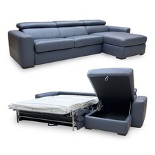 Furniture Village World of Leather ‘Infinity’ Corner Sofa Bed Blue Solid Leather