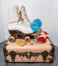 Vintage HYDE Chicago Woman's Roller Skates White Leather Size 7 w/Cub Case  Key