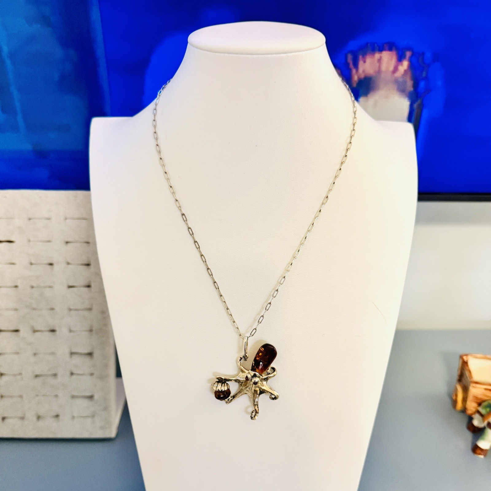 Large Statement Sterling Silver Baltic Amber Octo… - image 2