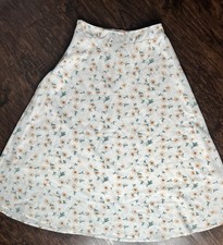 Cottagecore Floral A-Line Midi Skirt Cream Vintage Inspired
