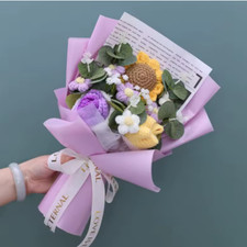 Crochet Sunflower  Rose Bouquet   Knitted Eternal Valentine  s Day Gift