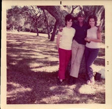 Vintage Found Photograph  1970s Friends Under Tree Outdoors Casual Smiling