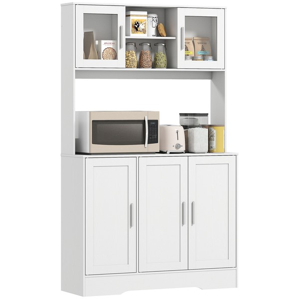 KüChenschrank Hochschrank Mit Arbeitsplatte, Verstellbaren EinlegeböDen, Weiß-image