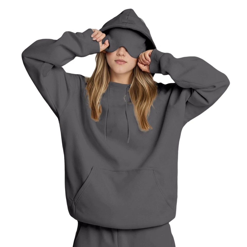 Hoodie with Eye Mask Built In, Airplane Mode Travel Hoodies with Hidden Pockets - Image 2 of 4