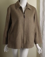 Ralph Lauren Sz 14 Exquisite Brown Herringbone Jacket Blazer 3/4 Sleeves Wool