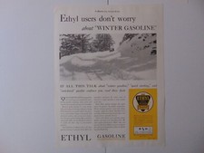 1930 ETHYL GASOLINE Winter Vintage Car Scene vintage art print ad