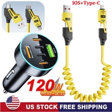 120W Fast Car Charger 6-Ports Adapter  Cable For iPhone 16 15 14 13 12 Pro Max