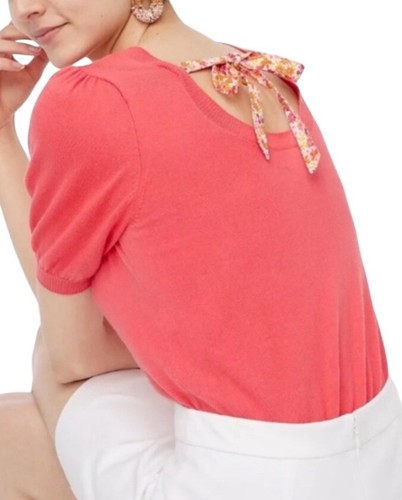 J.Crew Short Sleeves Sweater Top Women XL Pink Tie Back Knit Crew Neck Preppy