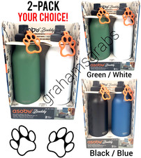 ASOBU BUDDY VACUUM INSULATED 34 oz WATER BOTTLE + DOG FOOD & WATER BOWL   2 PACK