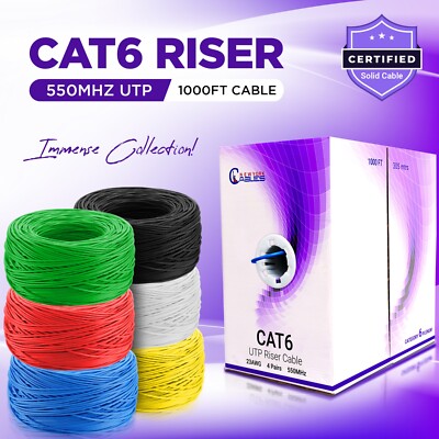 Cat6 Riser 1000ft Cable CMR 23AWG UTP 550mhz Bulk Network Ethernet LAN ...