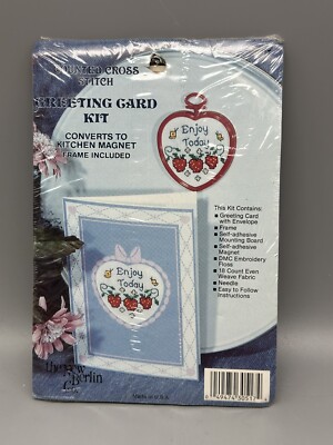 Cross Stitch Greeting Card Kid ''Enjoy Today'' Vintage New (6D b10)
