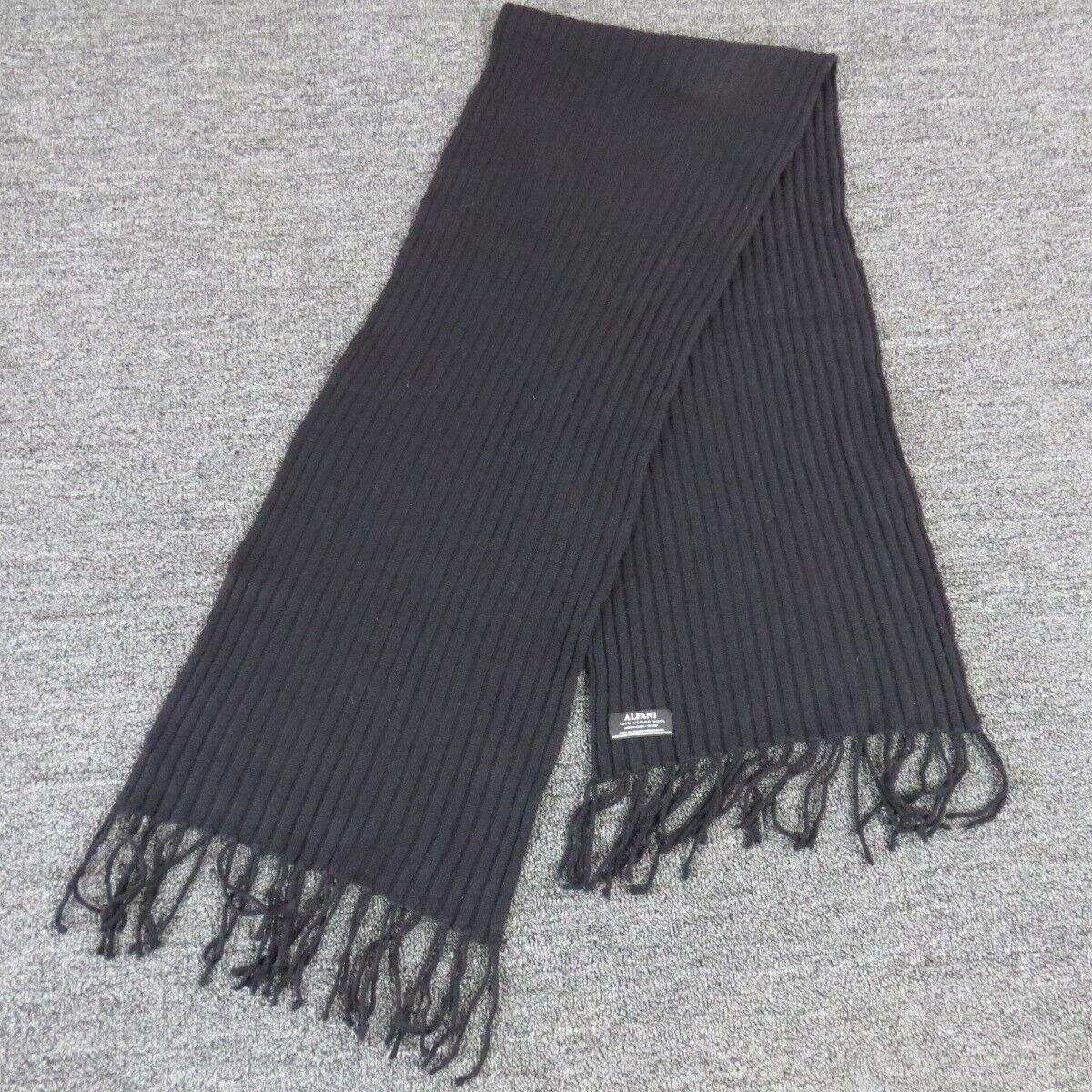 Alfani Merino Wool Scarf Solid Black Fringe  62 x 11
