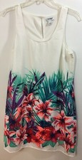 Old Navy Ladies Shift Dress Sz S/P Tropical Flowers White Keyhole Back Lining