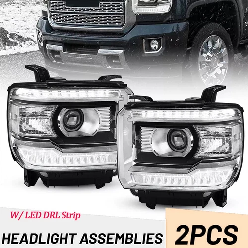 LED DRL Headlights Projector Lamps For 2014-2018 GMC Sierra 1500 2500 3500