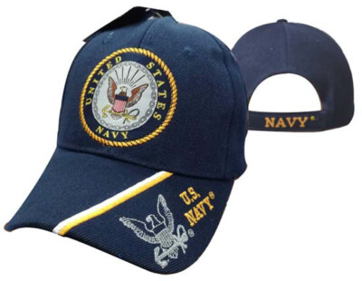 NEW! US NAVY EMBLEM CREST USN ROUND CAP HAT BLUE