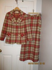 VTG 70's Pendleton 2pc suit maxi skirt jacket virgin wool plaid BIG lapels 8 10