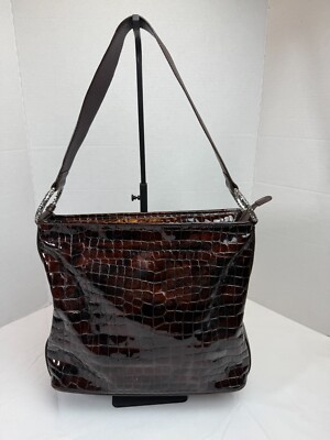 Brighton Cher Brown Patent Croco Embossed Leather Shoulder Bag Purse Tote